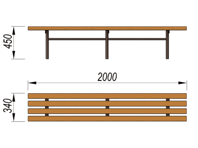 Двухметровая лавочка без спинки 2 м МАФ 1602 в Орлом